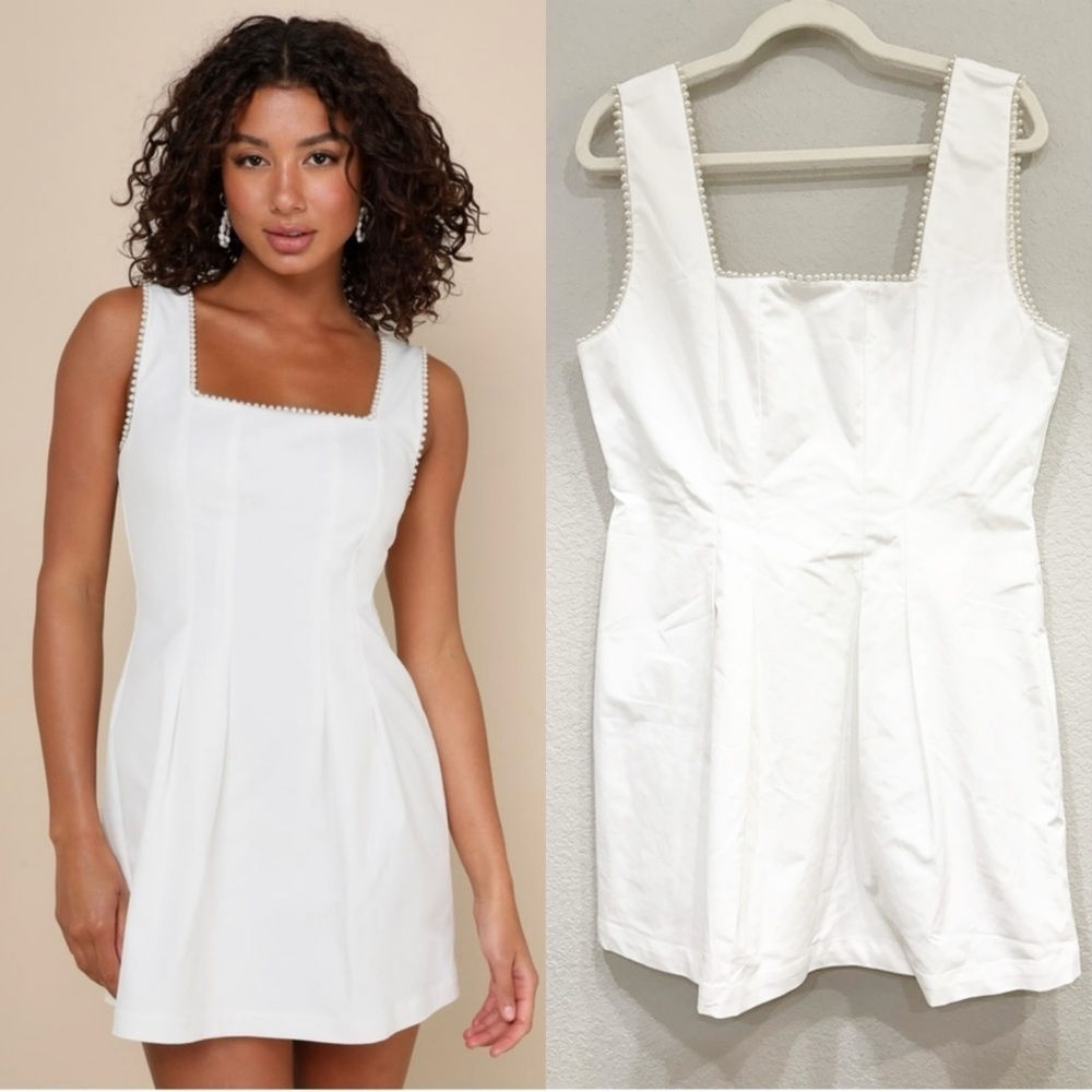 NWOT‎ Lulus Pure Hearted White Pearl Square Neck Sleeveless Mini Dress